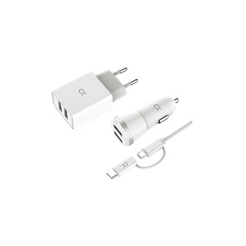 Caricabatterie Auto/Rete + Cavo Micro Usb-Type C Da 1Mt