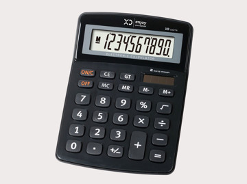 Calcolatrice Da Tavolo, Display LCD a 10 cifre
Calcolo radice quadrata, percentuale,potenza
Memoria, Alimentazione solare e a batteria (inclusa).