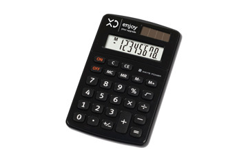 Calcolatrice Tascabile Nera, Display a 8 Cifre, 
Calcolo radice quadrata, percentuale, potenze e Memoria.
Alimentazione solare e a batteria (inclusa).