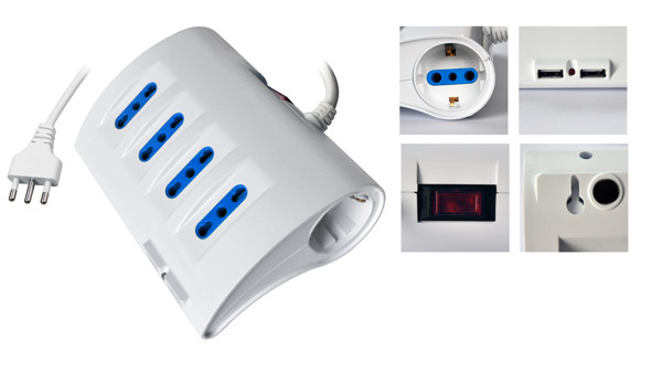 Multipresa Da Tavolo 4 Prese Bipasso 2 Schuko 2Usb