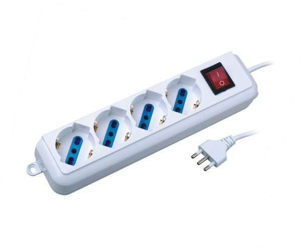 Multipresa 4 Pos.Con Interruttore 10/16A Bipasso/Schuko Cavo 1.5M,Con Spina 16A 2P+T