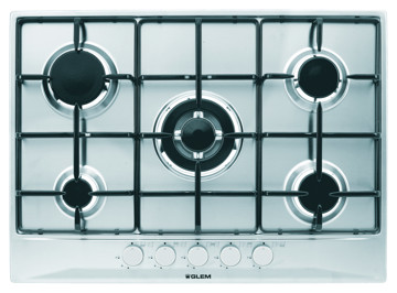 Piano Cottura 70 Cm Inox  5F Valvole Accensione