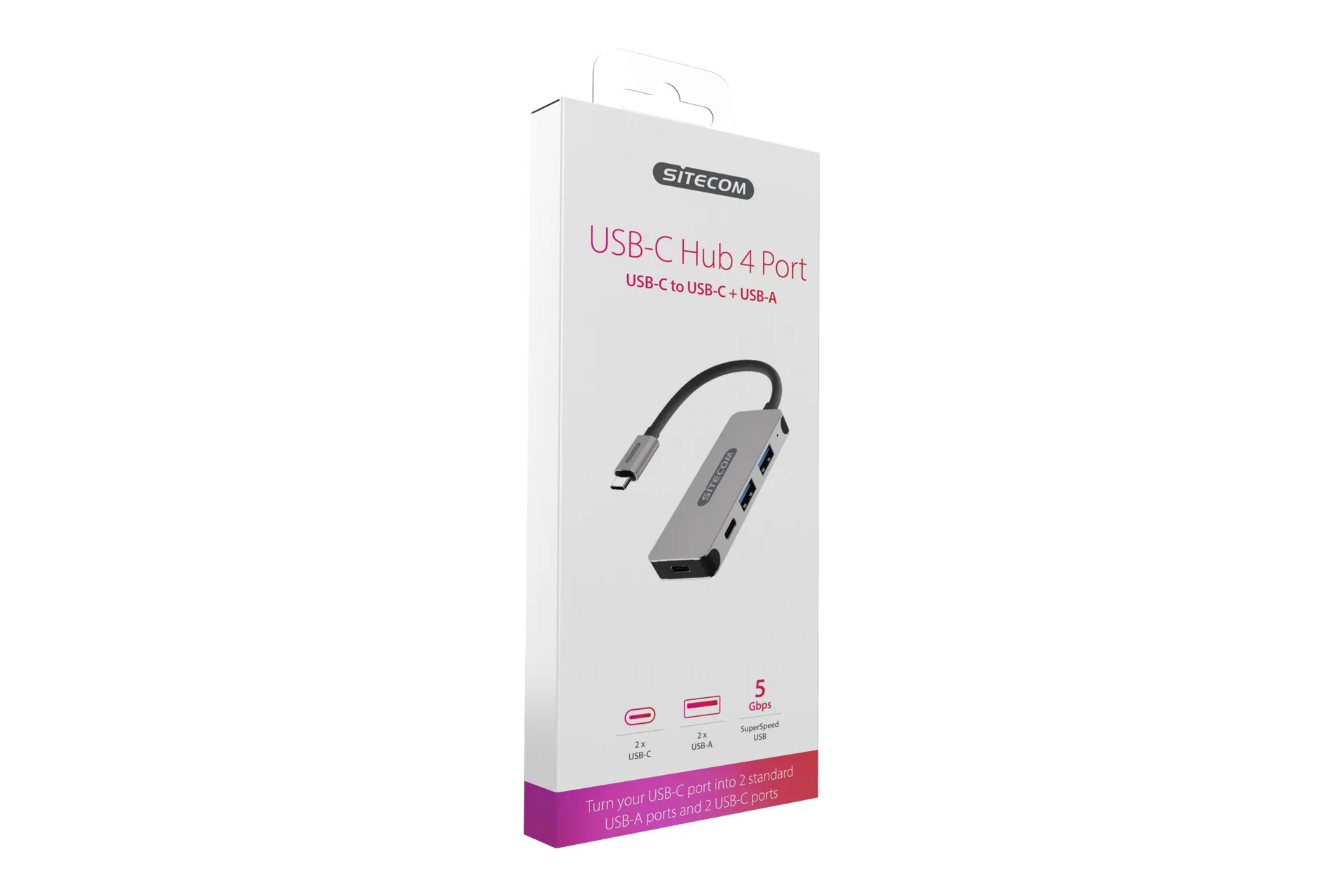 Sitecom CN-080 Hub USB 2.0 A 4 Porte, Portatile E Compatto Per Viaggio, Nero/Antracite - 4