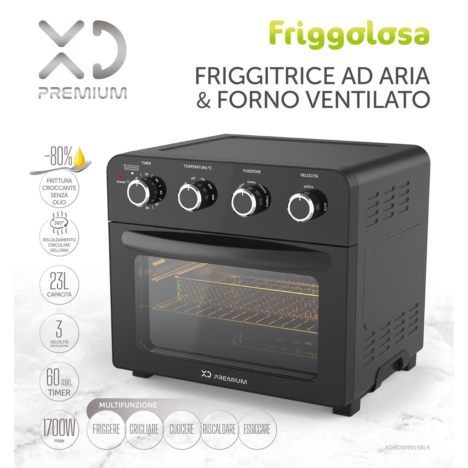 XD Enjoy XD XDBOW9015BLK friggitrice ad aria e forno elettrico ventilato,  MAXI capacita 23 L (8 porzioni) 1700 W Nero Grill, Friggitrici ad aria in  Offerta su Stay On