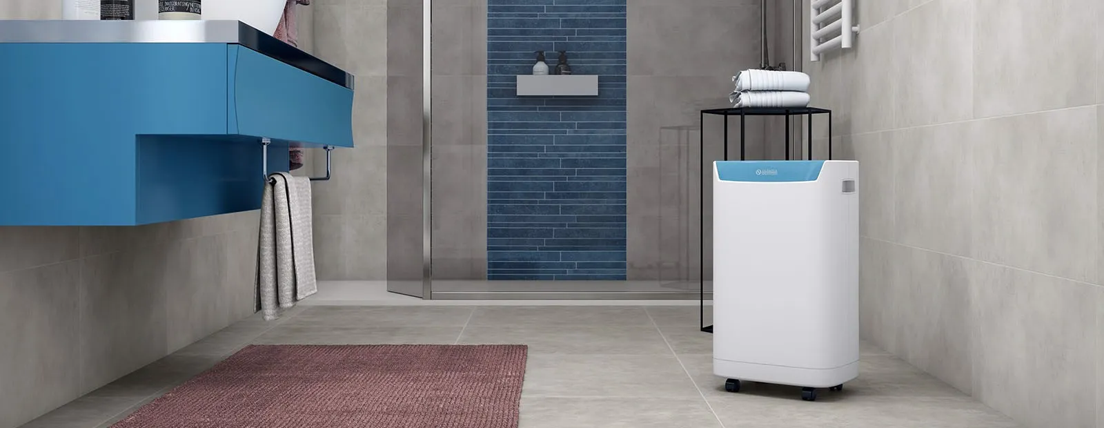 Deumidificatore Olimpia Splendid Aquaria Slim 14 - 14L/Giorno, Timer, Ruote, Per Stanze Fino A 65m&sup3;