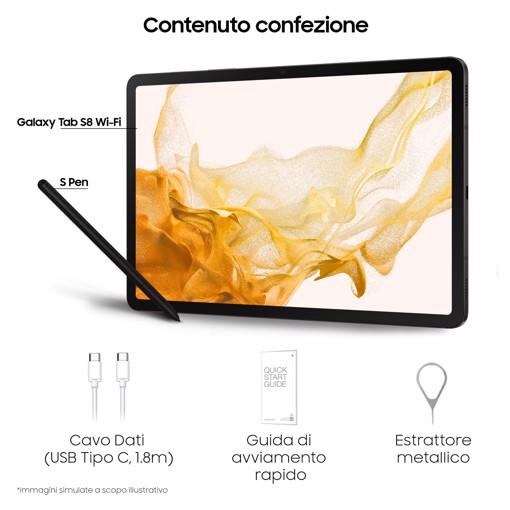 Samsung Galaxy Tab S8 Tablet Android 11 Pollici Wi-Fi RAM 8 GB 128 GB Tablet Android 12 Graphite [Versione italiana] 2022