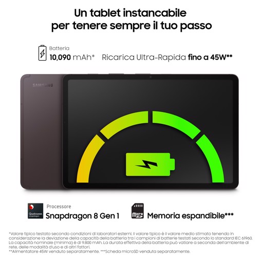 Samsung Galaxy Tab S8+ Galaxy Tab S8+ Tablet Android 12.4 Pollici 5G RAM 8 GB 256 GB Tablet Android 12 Graphite [Versione italiana] 2022