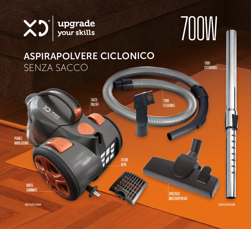 XD Enjoy XD XDHJX1306 aspirapolvere a traino 1,5 L A cilindro Secco 700 W Senza  sacchetto, Aspirapolvere in Offerta su Stay On