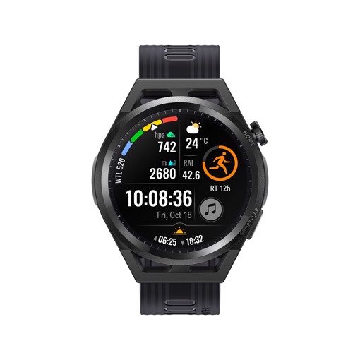 Huawei WATCH GT Runner-B19S,Black Durable Polymer Fiber Case,Black Soft Silicone Strap