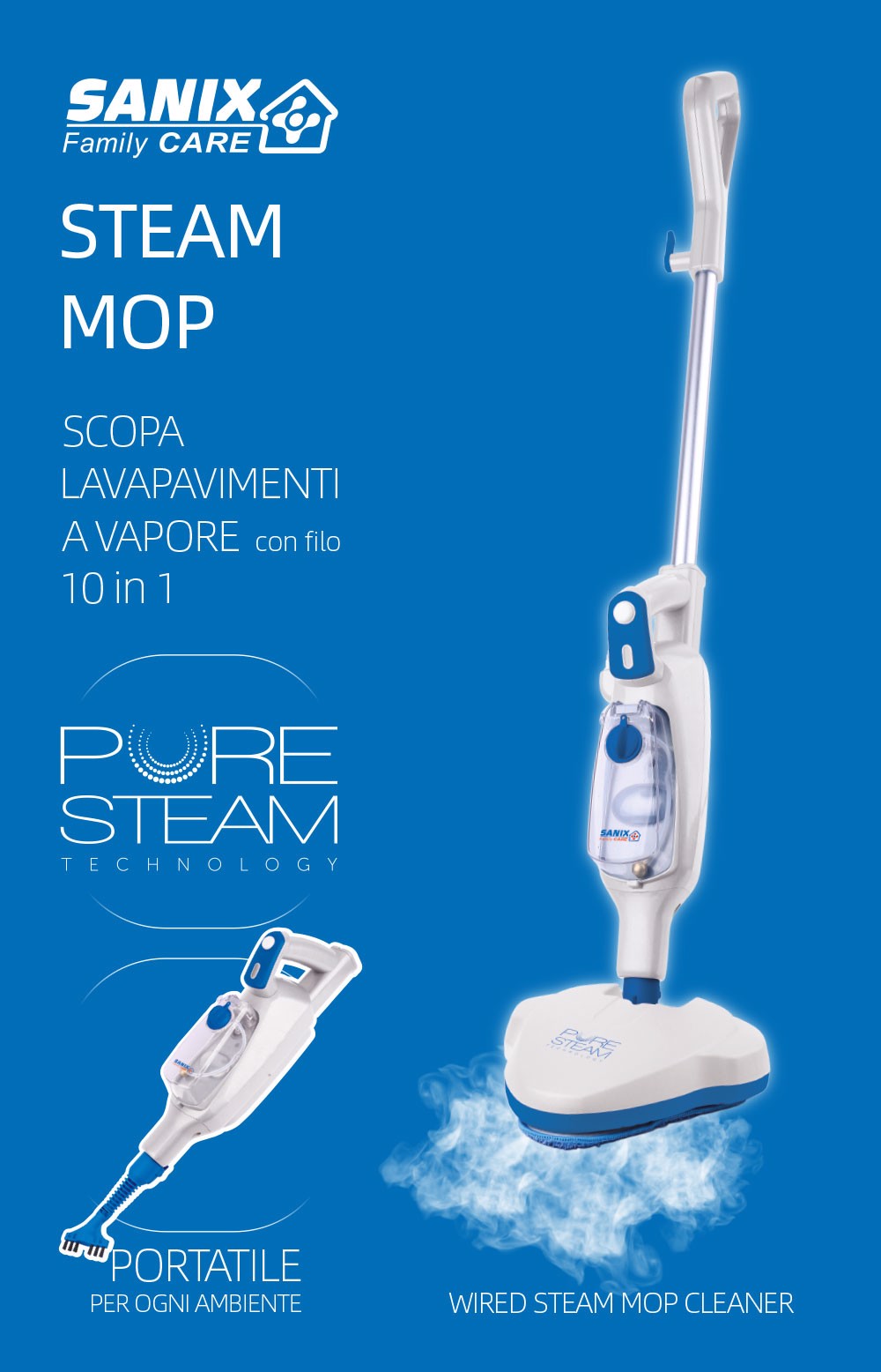 ARIETE 4175 Steam Mop Foldable 10 in 1, Scopa a Vapore Pieghevole, 1500  Watt, 10 funzioni in 1, Kit accessori, Capacita 350 cc, Bianco/Azzurro, Scope a vapore e lavapavimenti in Offerta su Stay On