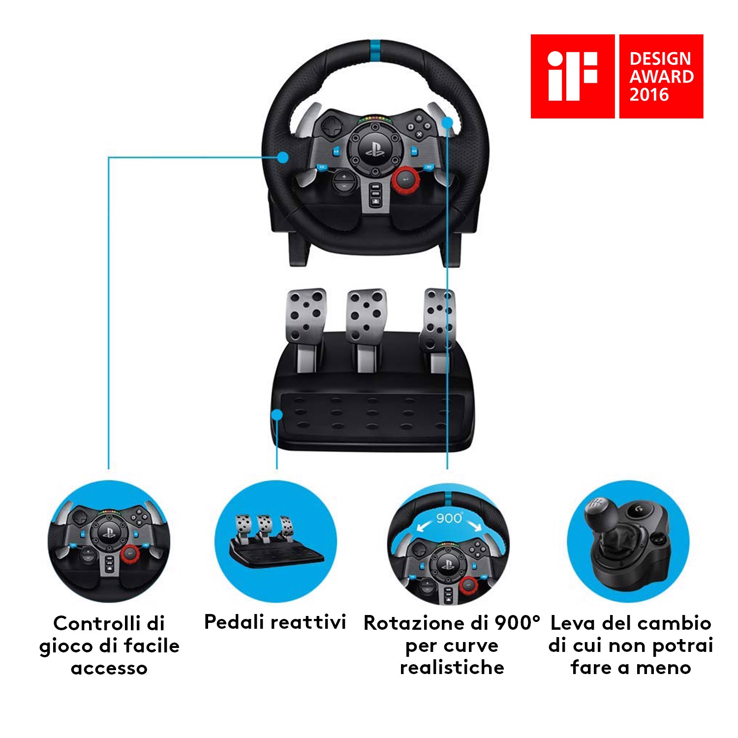 Logitech G 29 Driving Force Racing Wheel Volante da Corsa, Pedali  Regolabili, Ritorno di Forza Reale, Comandi Cambio in Acciaio Inossidabile,  Volante in Pelle, Presa EU, per PS5, PS4, PC, Mac 