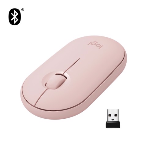 Logitech Pebble, mouse wireless con Bluetooth o ricevitore da 2,4 GHz, mouse per computer con clic silenzioso per laptop, notebook, iPad, PC e Mac. Rosa