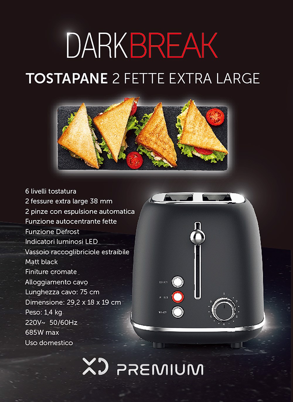 Black & decker tostapane 2 fette 900w con pinze 7 gradazioni di