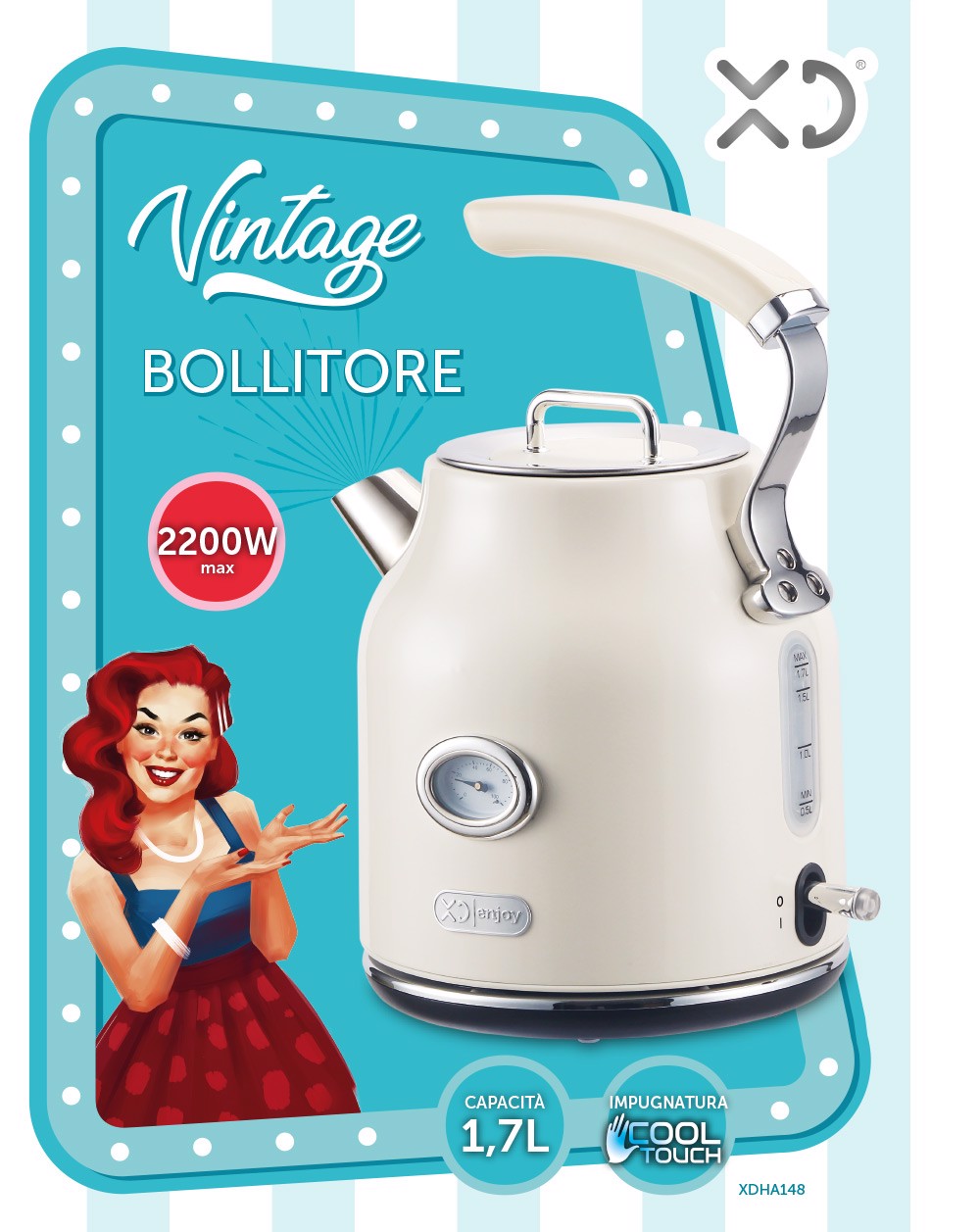 XD Enjoy XD XDHA148 bollitore elettrico 1,7 L 2200 W Avorio vintage, Bollitori in Offerta su Stay On