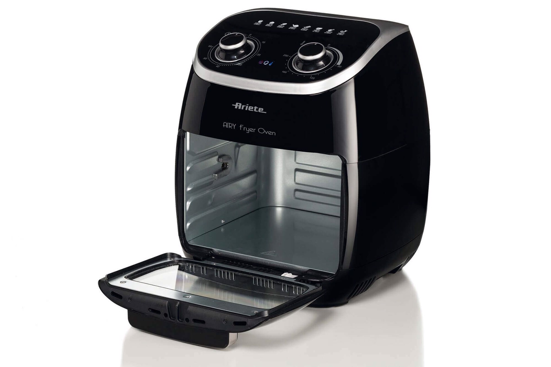 ARIETE 4619, Airy Fryer Oven, Friggitrice ad Aria Forno Elettrico, Frigge  senza olio e grassi, 2000 Watt, 11 Litri, Temperatura max 200°, 3 Griglie,  Cestello Girevole e Girarrosto, Nero