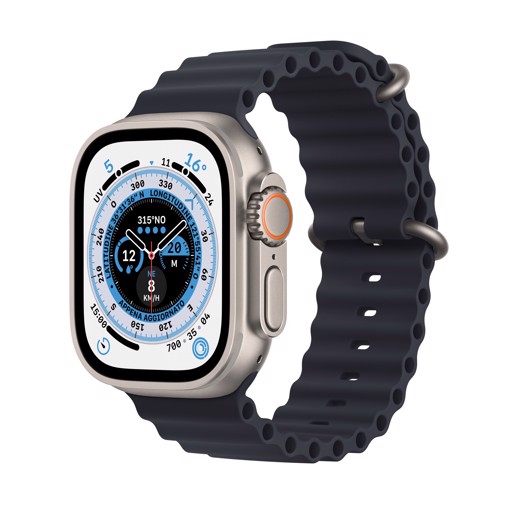 Apple Watch Ultra GPS + Cellular, 49mm Cassa in Titanio with Mezzanotte Ocean Band
