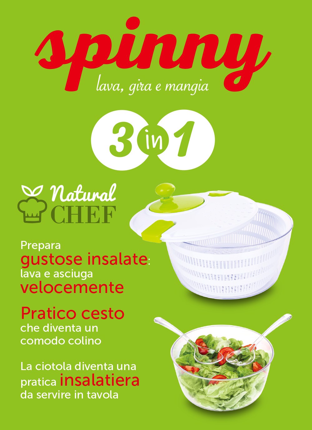 TWEED TW029 centrifuga da insalata Verde, Bianco Manovella/manico