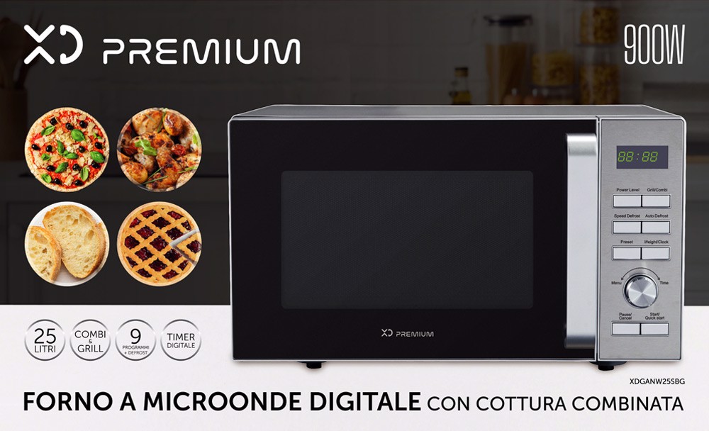 XD Enjoy XD XDGANW25SBG forno a microonde Superficie piana Microonde con  grill 25 L 900 W Nero, Argento, Forni a microonde in Offerta su Stay On