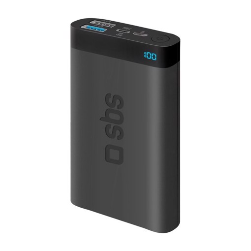 SBS Power bank Pocket 10.000 mAh - Ricarica rapida con due porte USB e display LCD