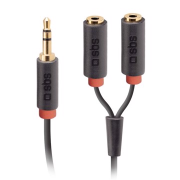 Cavo stereo Jack 3,5 mm maschio con sdoppiatore a 2 Jack 3,5 mm femmina, Lunghezza 20 cm, connettori