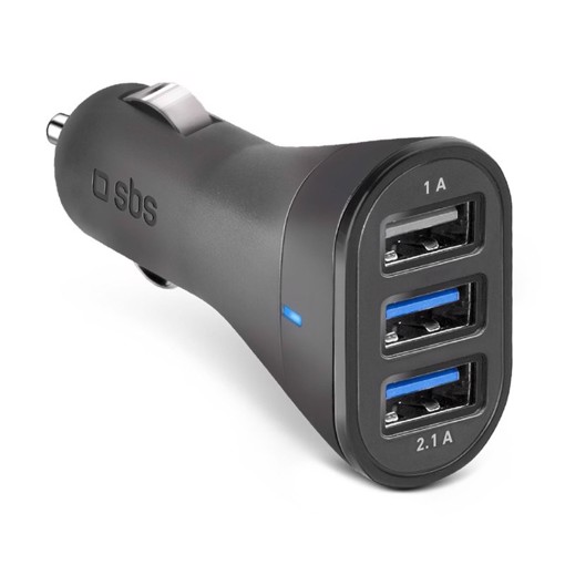 SBS Caricatore auto 20 Watt- Ricarica rapida con tre porte USB