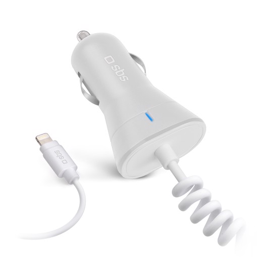 SBS Caricatore auto 2.100 mAh - Ricarica rapida con cavo spiralato Lightning Made For Apple