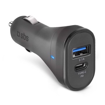 Caricabatterie da auto 12/24V 3100 mAh ultra fast charge, USB Type C + USB 2,1A, colore nero