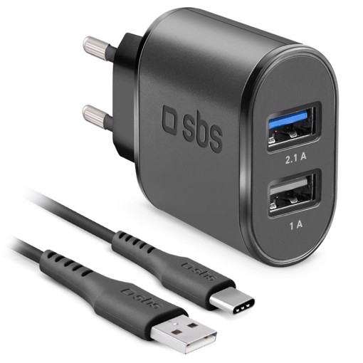 SBS Kit caricabatterie: caricatore per due dispositivi con cavo USB e USB-C incluso