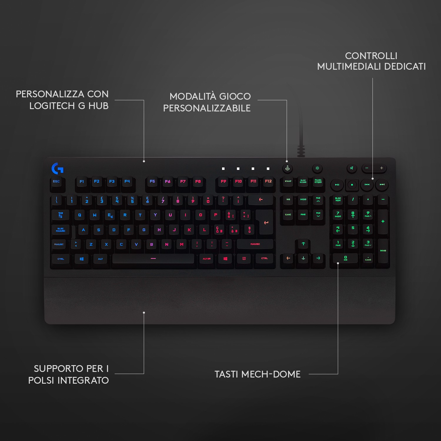 Logitech G 213 Prodigy Tastiera Gaming Cablata, LIGHTSYNC RGB, Tasti  Retroilluminati, Resistente Agli Schizzi, Tasti Personalizzabili, Controlli  Dedicati Multimediali, QWERTY Layout Italiano, Nero, Periferiche Gaming in  Offerta su Stay On