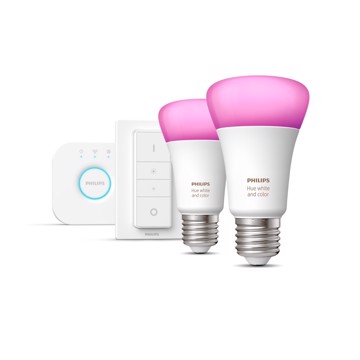 Hue White And Color Ambiance Starter Kit Bridge + 2 Lampadine E27 +  Dimmer Switch