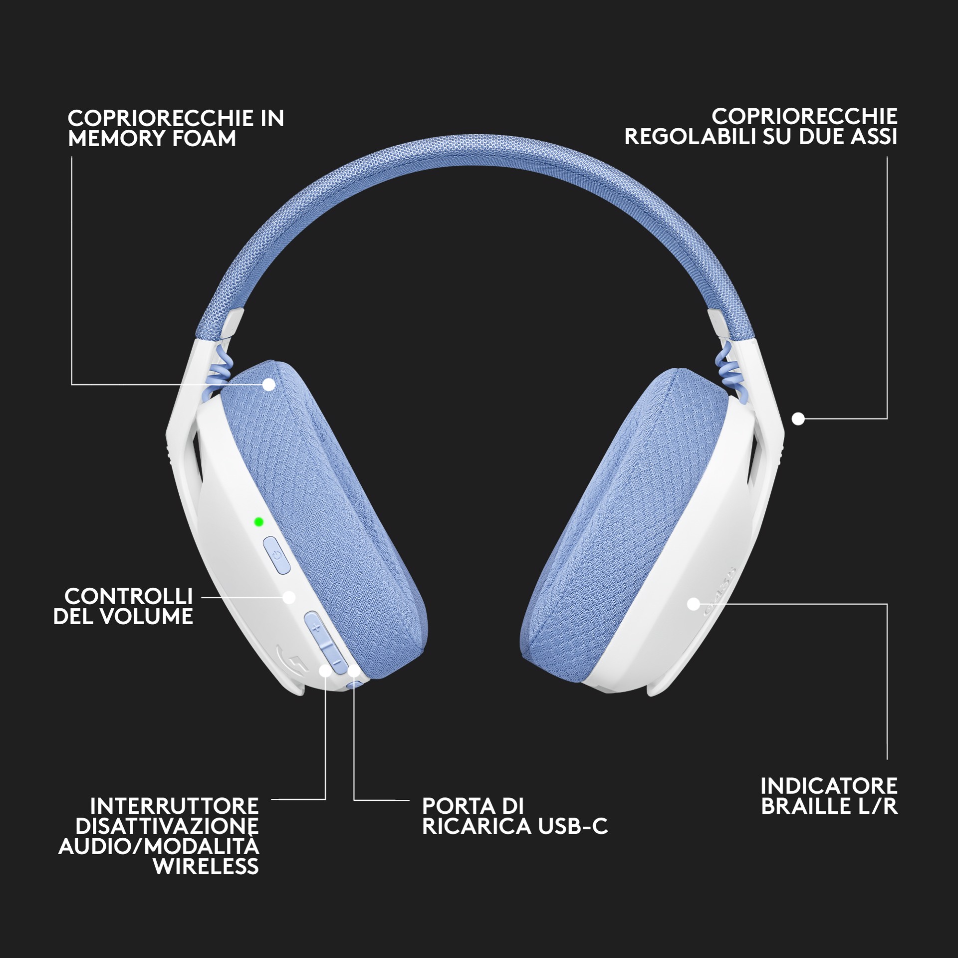 Logitech G G435 LIGHTSPEED Cuffie Gaming Wireless Bluetooth