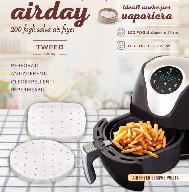 TWEED 200 Fogli pretagliati e perforati per friggitrice ad aria, forno,  vaporiera TW085, Padelle, pentole e teglie in Offerta su Stay On