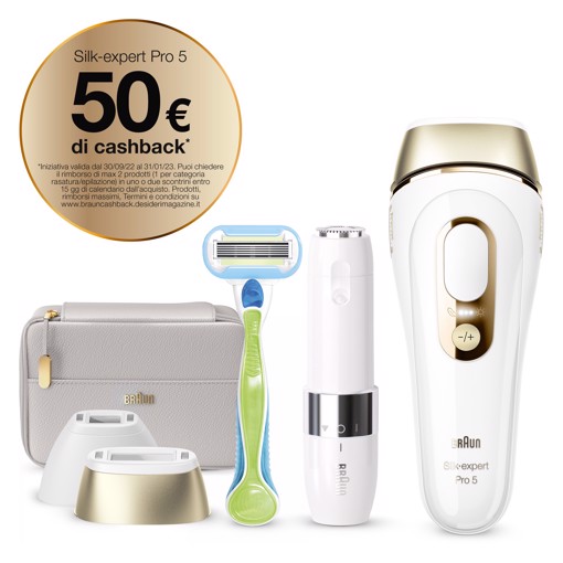 Braun Silk-expert Pro Silk expert Pro 5 PL5159, Epilatore A Luce Pulsata Donna, Per La Rimozione Permanente Dei Peli Visibili A Casa Tua, Bianco/Oro