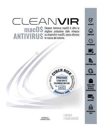 Antivirus Cleanvir Per Apple Mac Os, 1 Device 1 Anno
