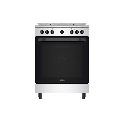 Hotpoint HS68G5PHX/E Cucina Gas Nero, Acciaio inossidabile A