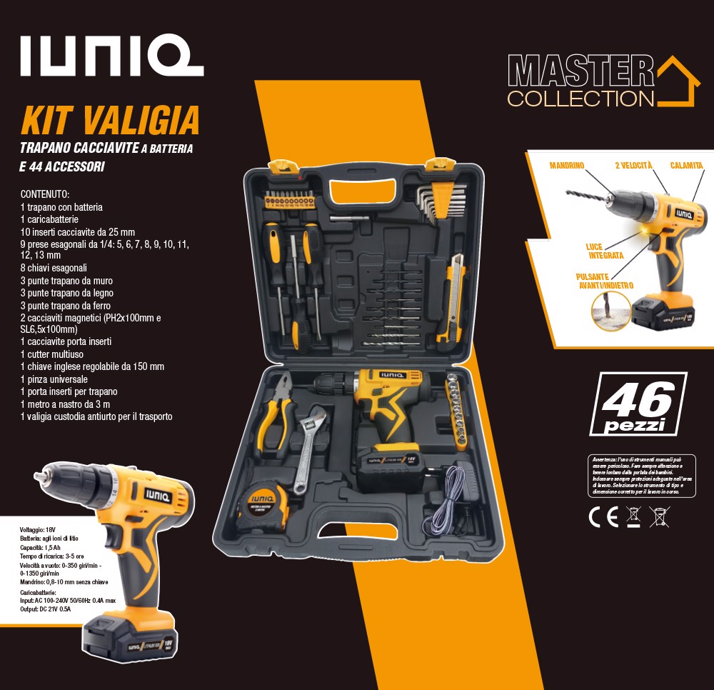 IUNIQ Kit Valigia Trapano Cacciavite a Batteria e 44 Accessori, Utensili  in Offerta su Stay On