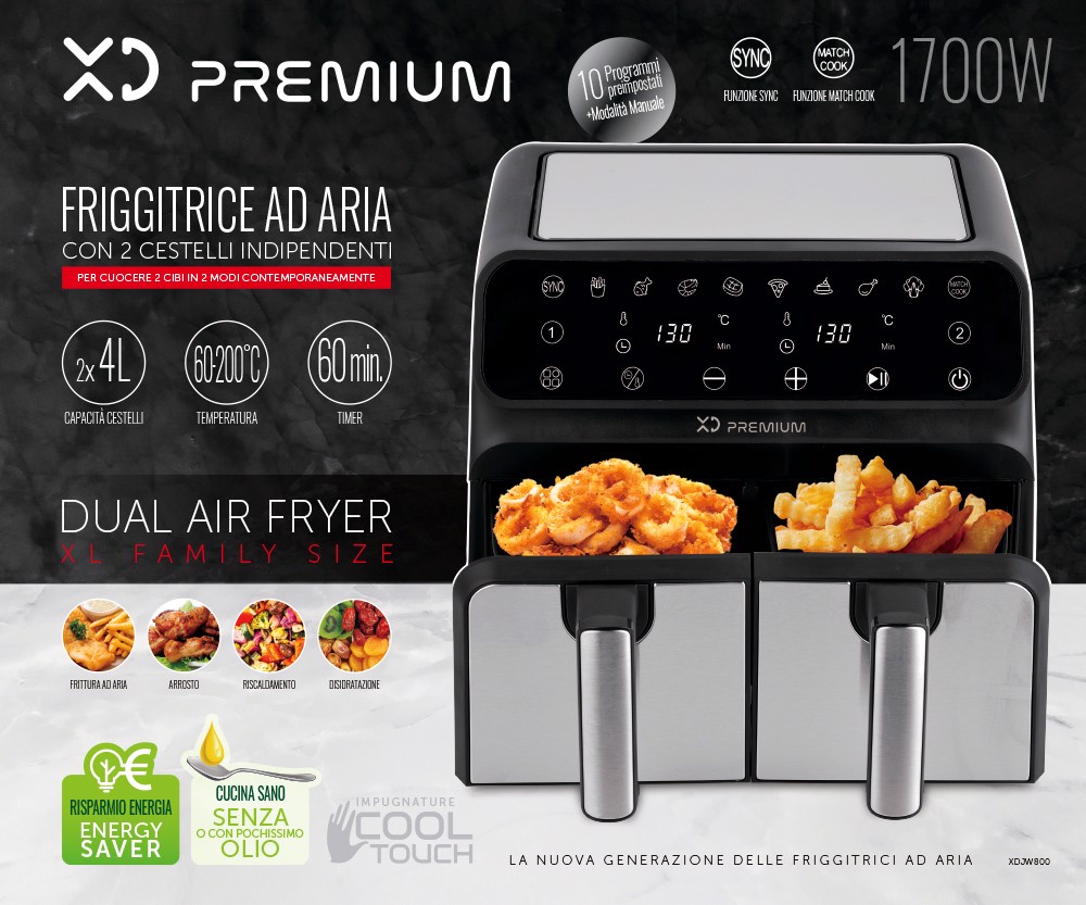 Friggitrice ad aria 3,8 Litri con 8 programmi di cucina e timer 60