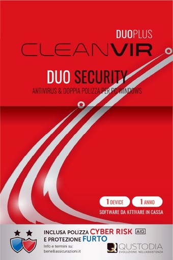 CleanVir Duoplus Duo Security Antivirus & Doppia Polizza Per PC Windows