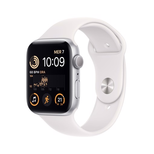 Apple Watch SE GPS 44mm Cassa in Alluminio color Argento con Cinturino Sport Band Bianco - Regular