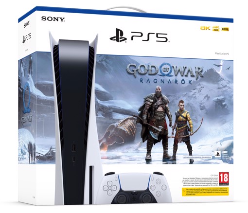 Sony PlayStation 5 Standard + God of War Ragnarök 825 GB Wi-Fi Nero, Bianco