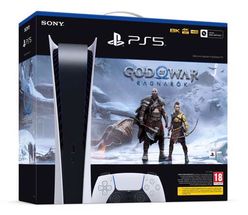 Sony PlayStation 5 Digital C Chassis + God of War Ragnarök 825 GB Nero, Bianco