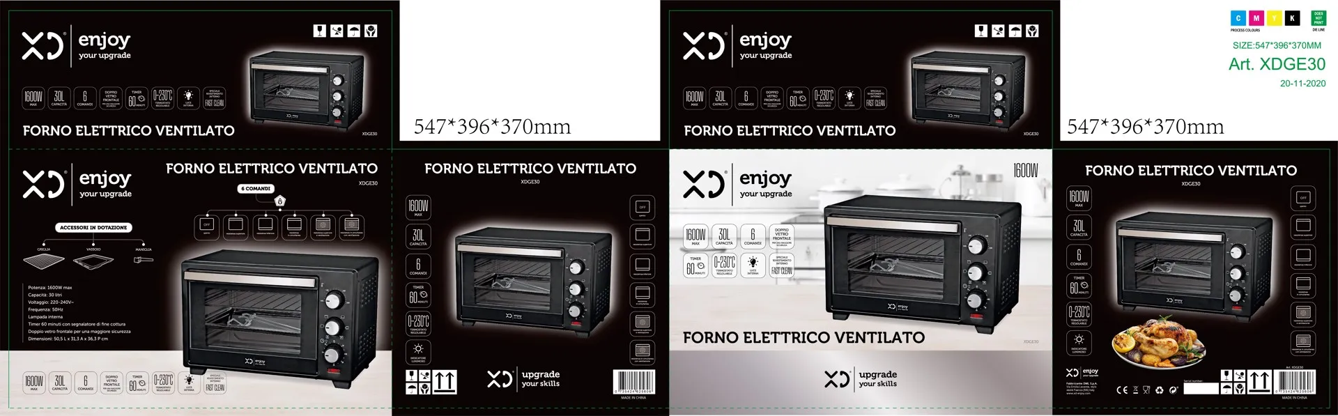 Forno Elettrico Ventilato Family ENJOY Da 24 Litri - 1200W, Timer 60 Min, Termostato Fino A 230°C, Griglia E Leccarda Incluse