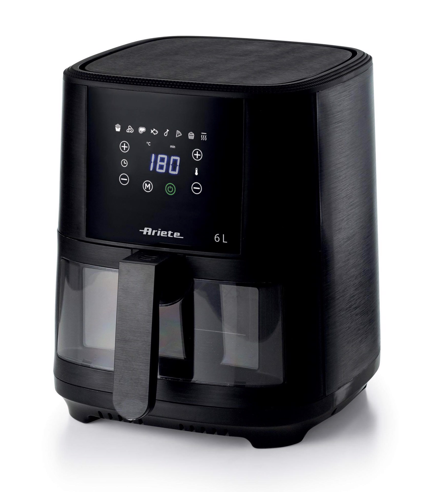 Ariete 4626 Airy Fryer 6L, Friggitrice ad aria, 1300 W, Capacità 6L,  Capacità di cottura 2,5kg, 8 programmi preimpostati, Temperatura fino a  200°, Cestello trasparente per controllo cottura, Nero mod.4626/00