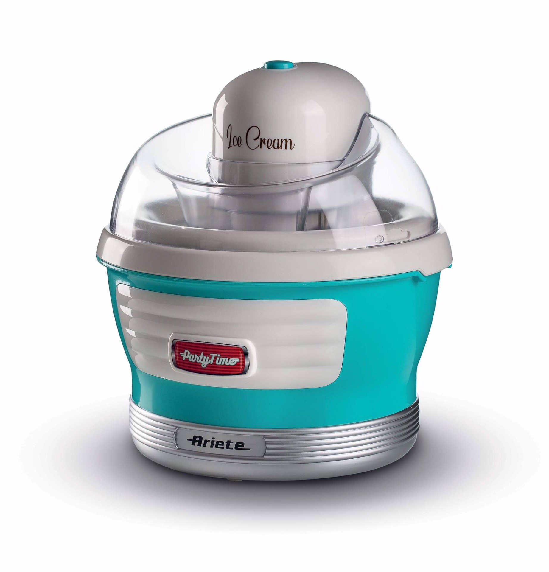 ARIETE 643 Ice Cream Maker Party Time, Macchina per fare il gelato, 12W,  Capacita 1,5 L, Cestello estraibile con doppio isolamento, Tempo  preparazione 30 minuti, Coperchio per aggiunta ingredienti, Azzurro