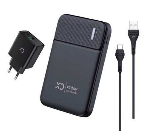 XD Mobile Starter Kit: USB To Type-C Cable + Travelling Charger + Power Bank 5000mAh
