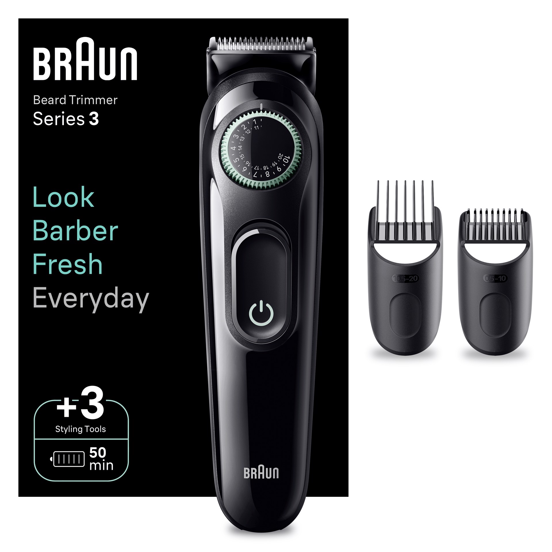 BRAUN BT3221 Braun BeardTrimmer BT3221 Regolabarba Uomo E Tagliacapelli Con  20 Impostazioni Di Lunghezza. Nero/Verde