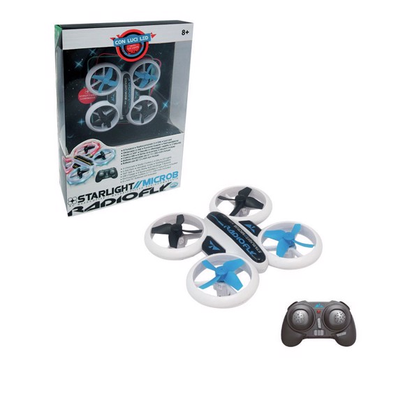 Radiofly Starlight Microb//11 - Drone cm 9x9, RC 2.4 GHz, 8 Funzioni, Luci LED 4 Rotori, Bussola, Fermoposizione, Decollo/Atterraggio Assistiti, 3 Vel