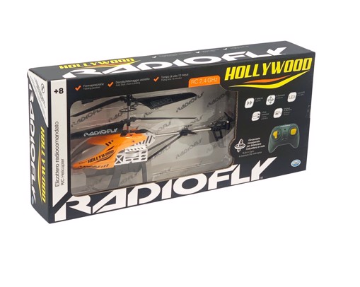 Radiofly Hollywood Elicottero RC - Elicottero 25*20*12 cm, RC 2.4 GHz, 6 Funzioni, LED, 2 Velocità, Fermoposizione, Decollo/Atterraggio Assistiti, Tempo Di Volo 13 Minuti, Batteria Li Poly 3.7 V 550 mAh Inclusa