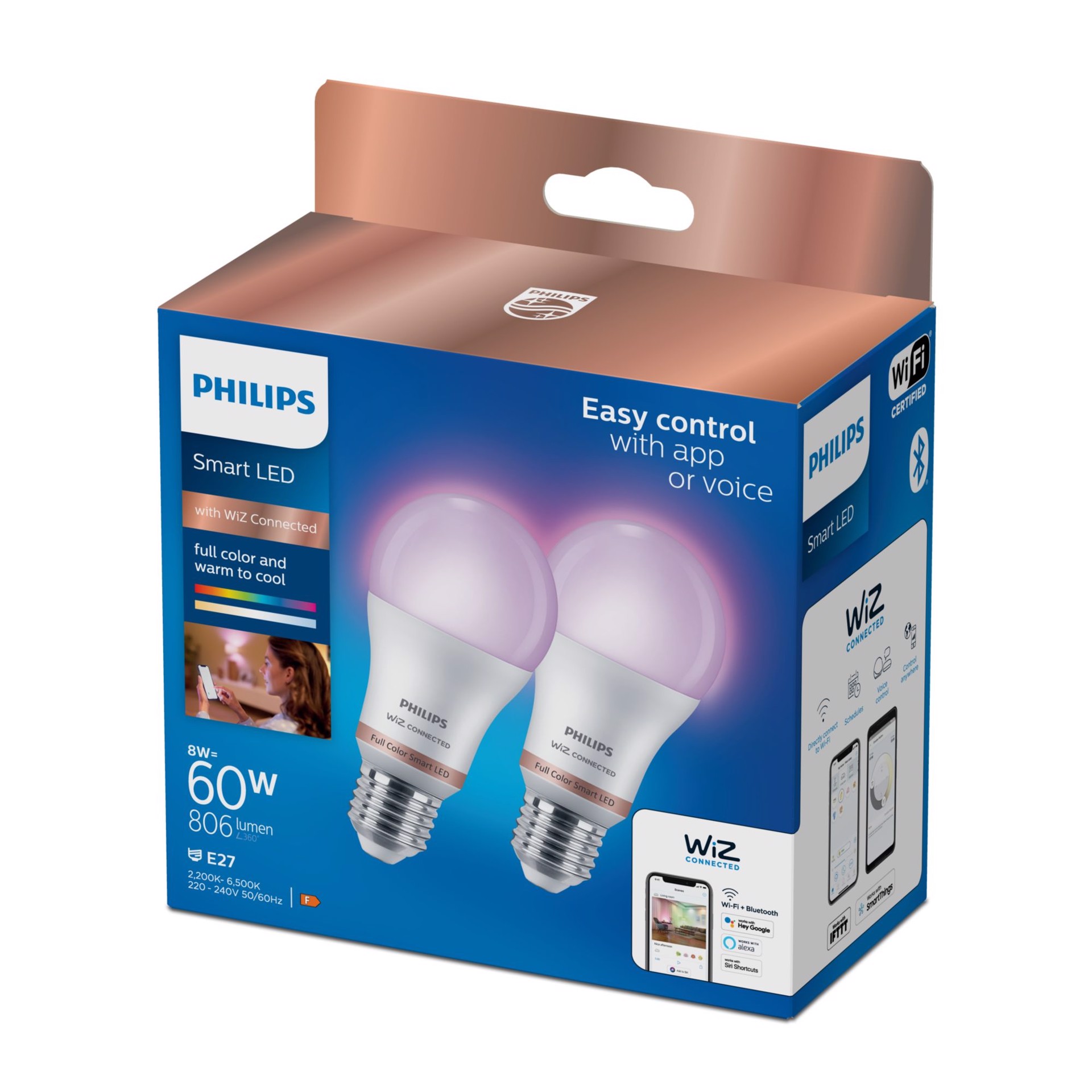 Philips by Signify Philips LED Lampadina Smart Dimmerabile Luce Bianca o  Colorata Attacco E27 60W Goccia 2Pezzi, Domotica in Offerta su Stay On