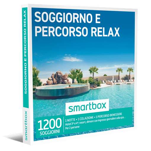 Smartbox Cofanetto Soggiorno E Percorso Relax - 1 notte • 1 colazione • 1 percorso benessere
Hotel 3* e 4*, resort, dimore
con ingresso giornaliero alla spa…
Per 2 persone
